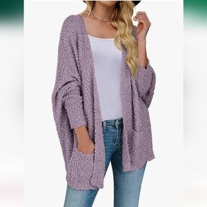Merokeety fuzzy popcorn batwing sleeve cardigan Taro size medium